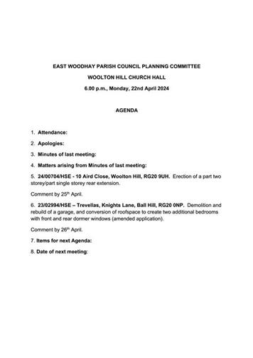  - Planning Committee Meeting 22 April 2024