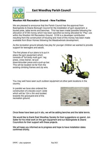  - New Exercise Equipment in the Recreation Ground