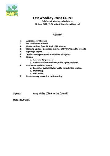  - Agenda for EWPC Meeting 28 June 2021